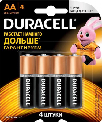 Батарейки, DURACELL, 4 шт., AA